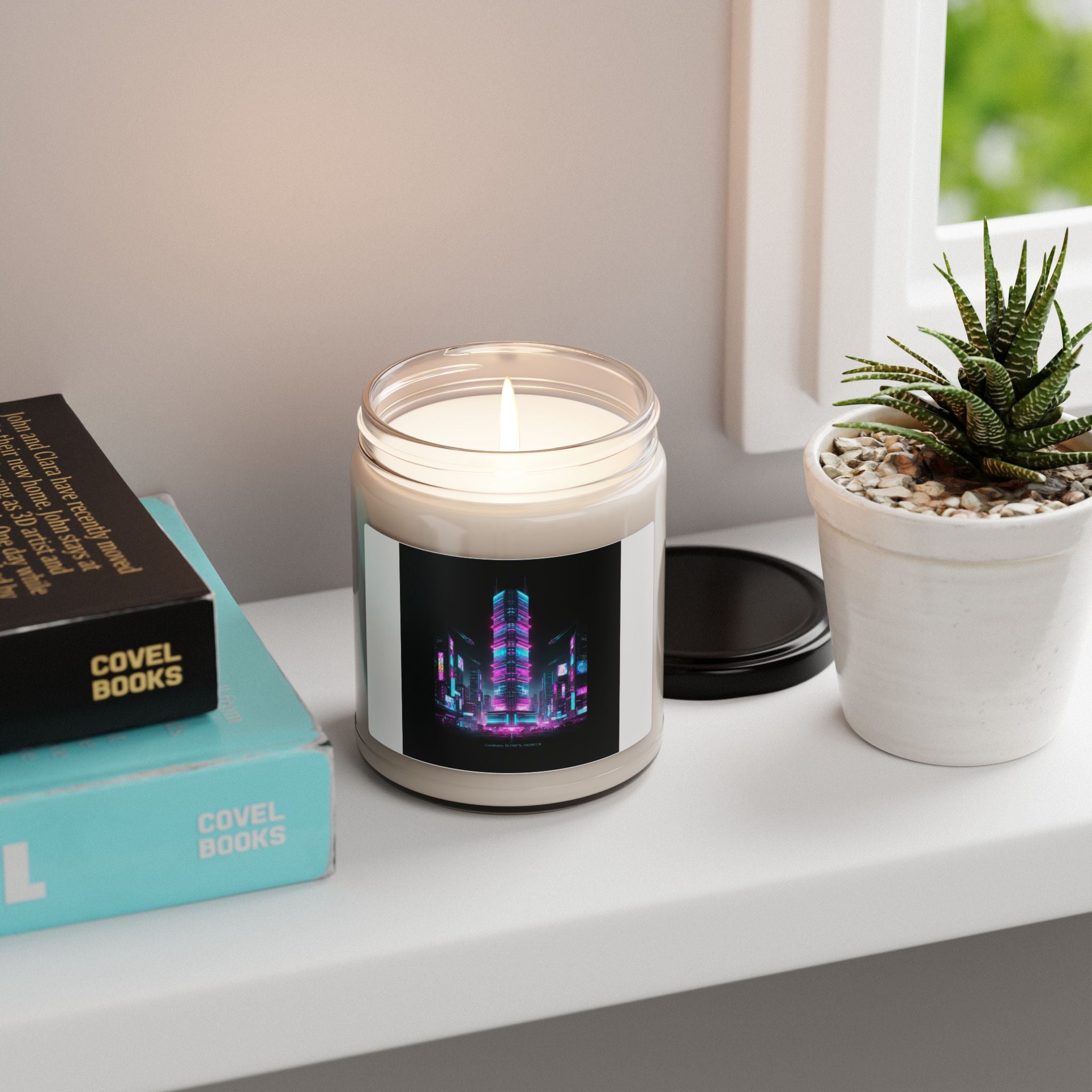 Neon Cyberpunk Skyline Candle | Scented Soy 9oz, Synthwave Cityscape