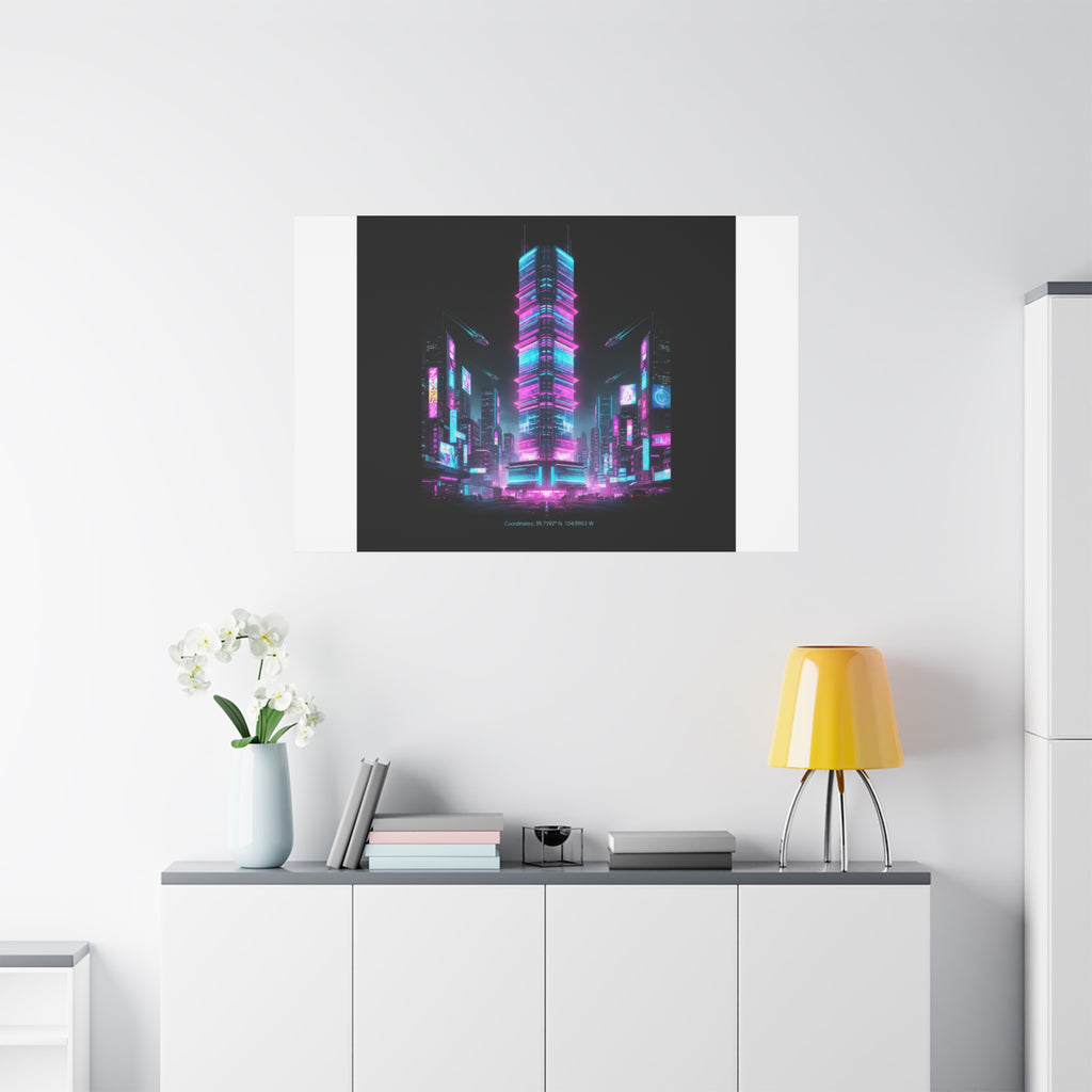 Neon Cyberpunk Skyline Canvas | synthwave city poster, futuristic neon art