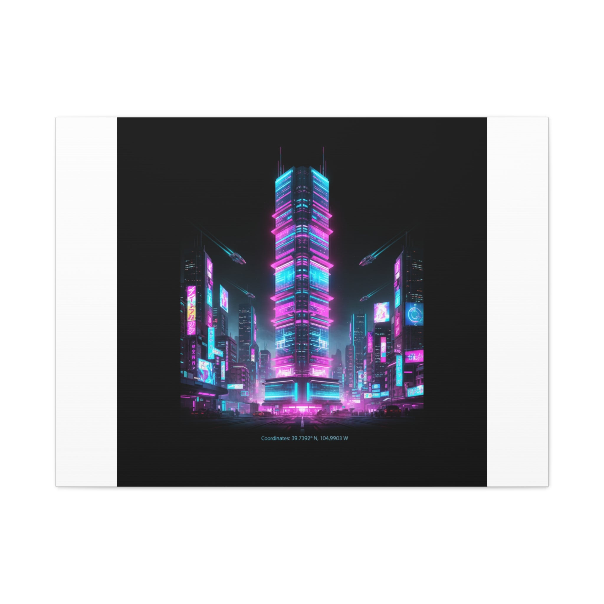 Neon Cyberpunk Skyline Canvas | synthwave city poster, futuristic neon art