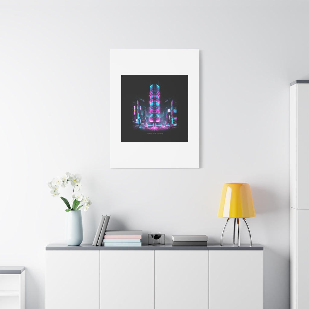 Neon Cyberpunk Skyline Canvas | synthwave city poster, futuristic neon art