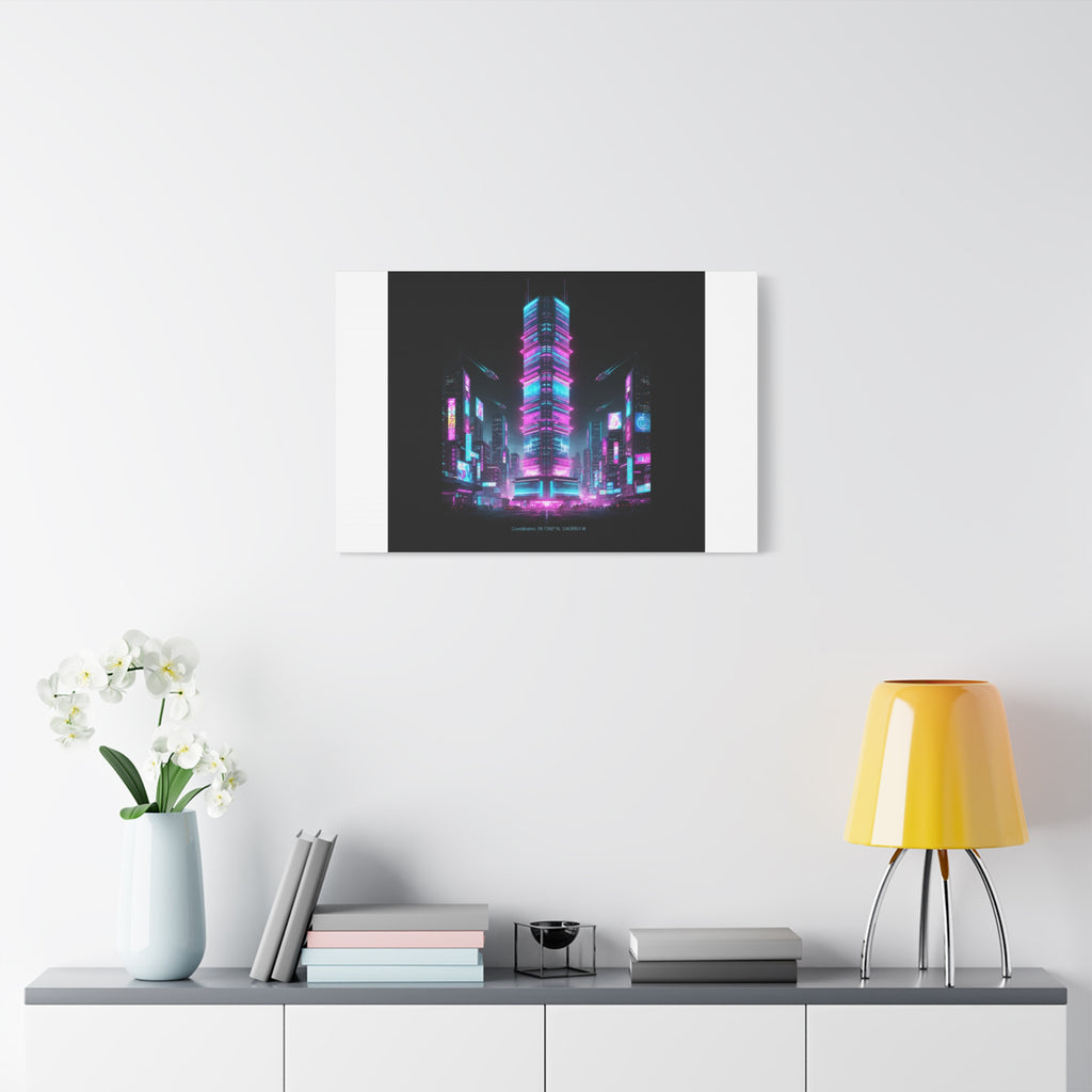 Neon Cyberpunk Skyline Canvas | synthwave city poster, futuristic neon art