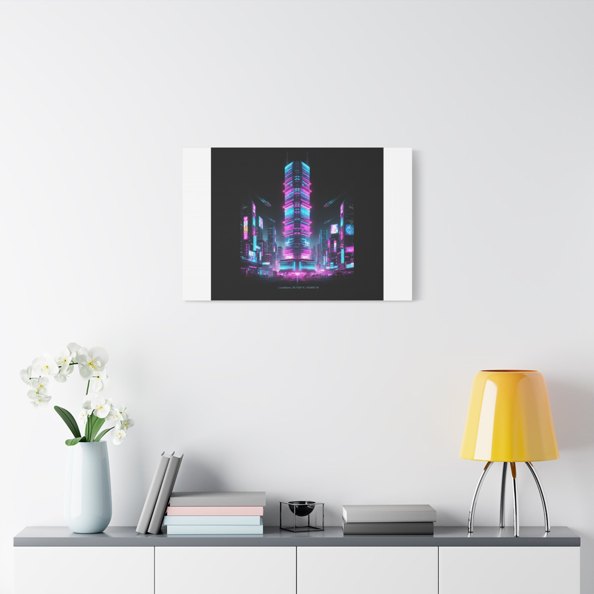 Neon Cyberpunk Skyline Canvas | synthwave city poster, futuristic neon art