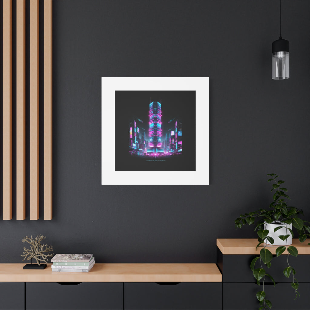 Neon Cyberpunk Skyline Canvas | synthwave city poster, futuristic neon art