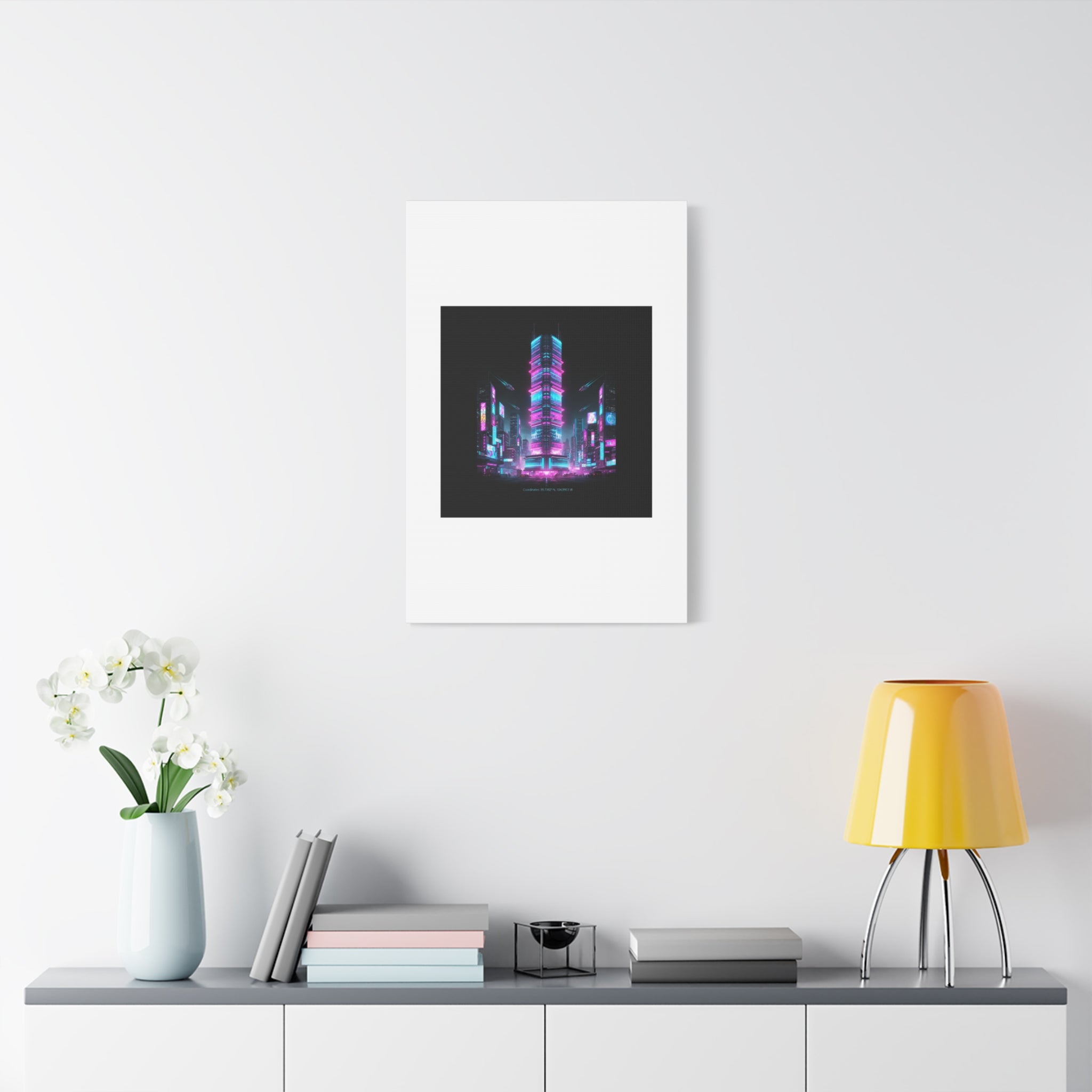 Neon Cyberpunk Skyline Canvas | synthwave city poster, futuristic neon art