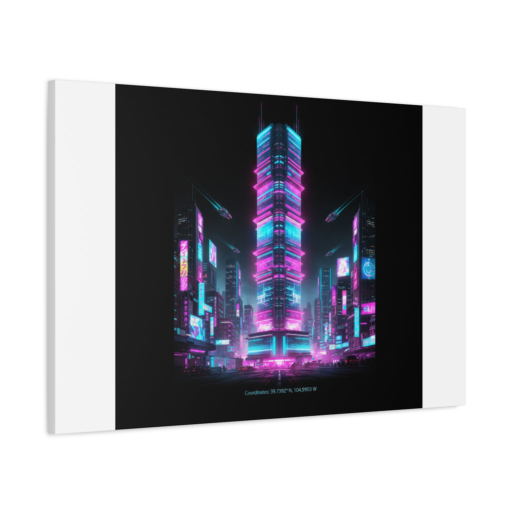 Neon Cyberpunk Skyline Canvas | synthwave city poster, futuristic neon art