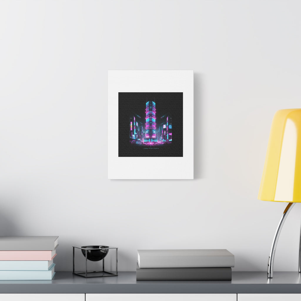 Neon Cyberpunk Skyline Canvas | synthwave city poster, futuristic neon art