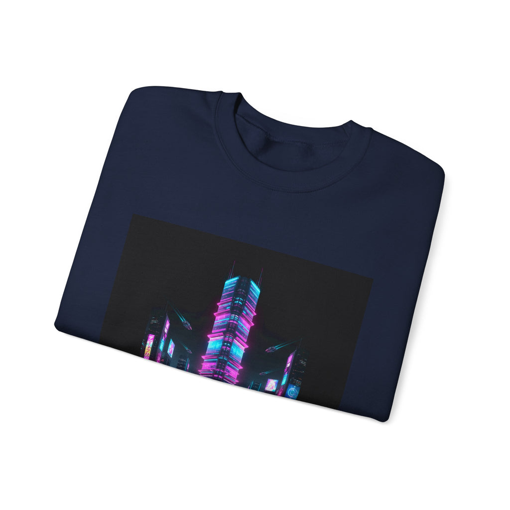 Neon Cyberpunk Skyline Sweatshirt | synthwave skyline, future city art