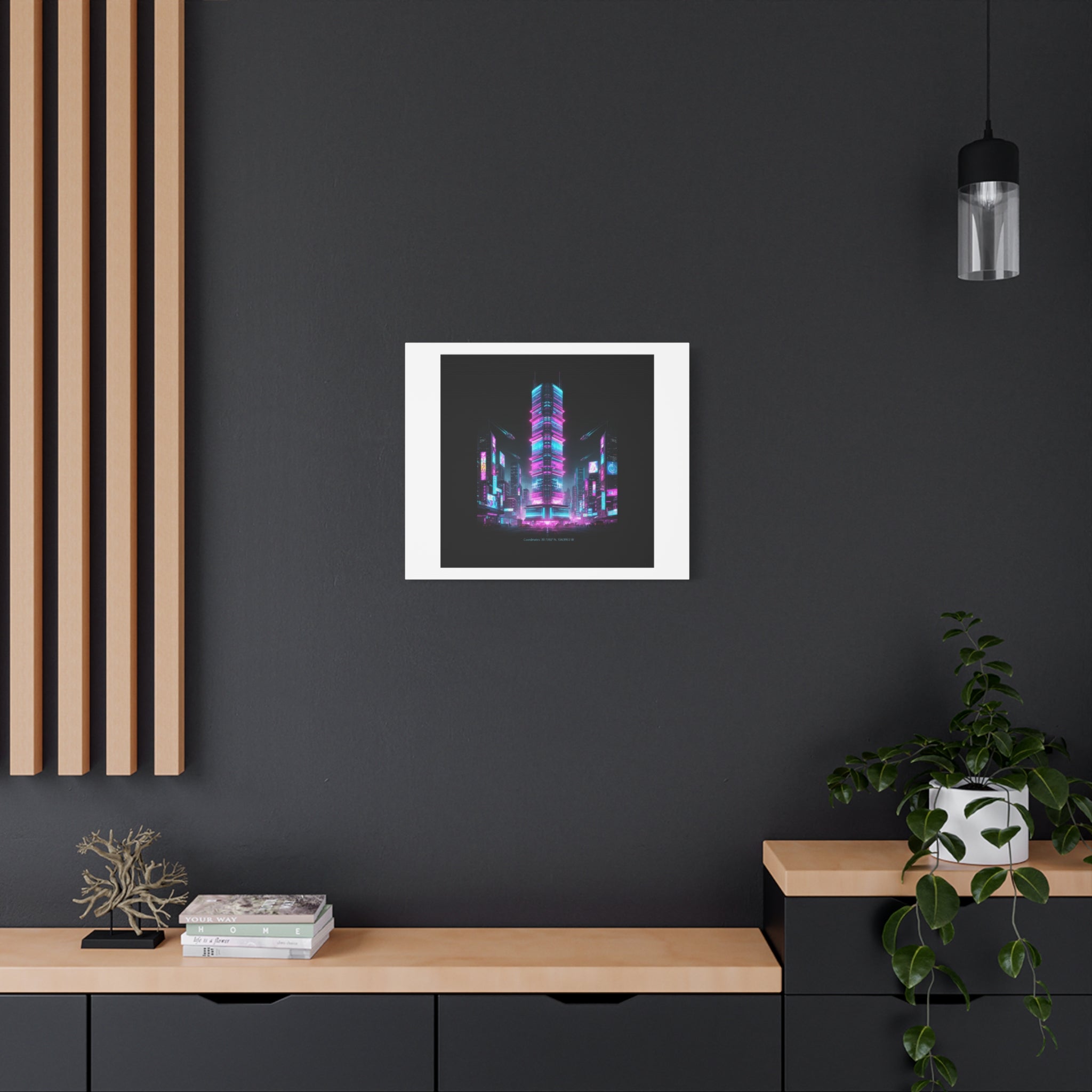 Neon Cyberpunk Skyline Canvas | synthwave city poster, futuristic neon art