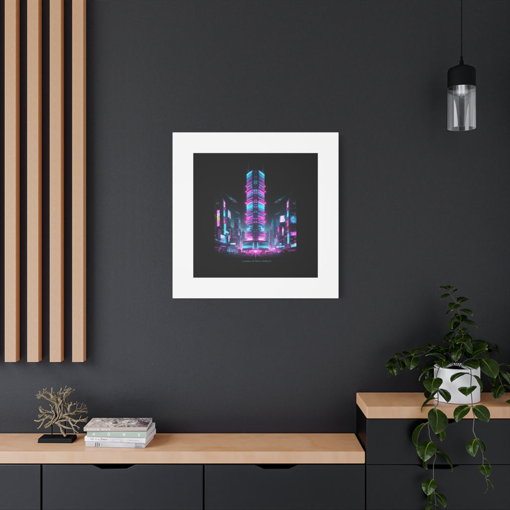 Neon Cyberpunk Skyline Canvas | synthwave city poster, futuristic neon art