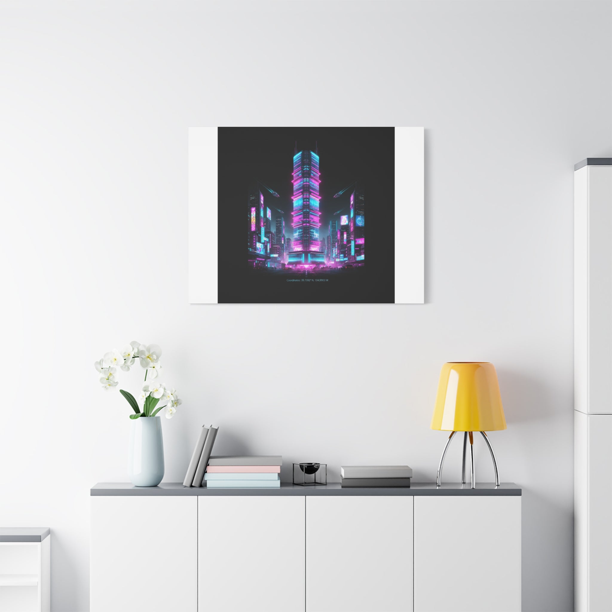 Neon Cyberpunk Skyline Canvas | synthwave city poster, futuristic neon art