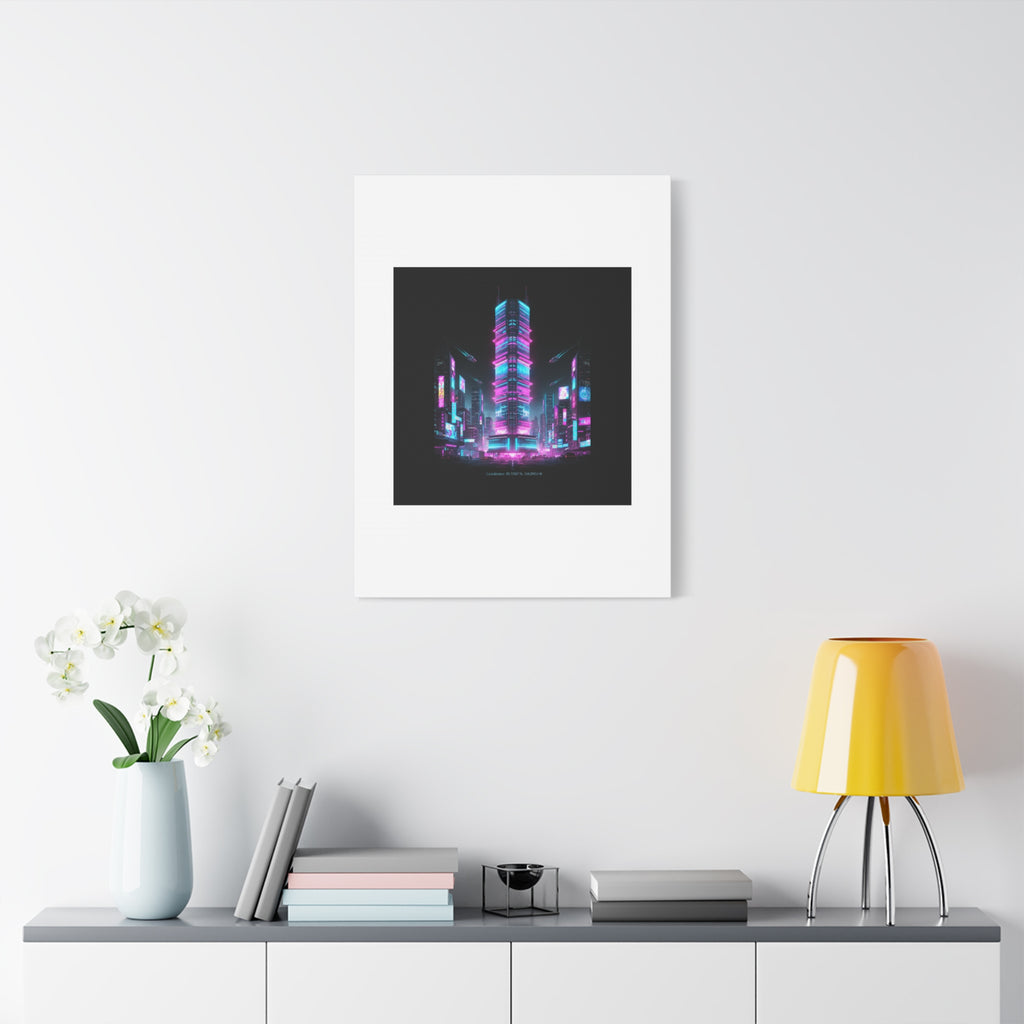 Neon Cyberpunk Skyline Canvas | synthwave city poster, futuristic neon art