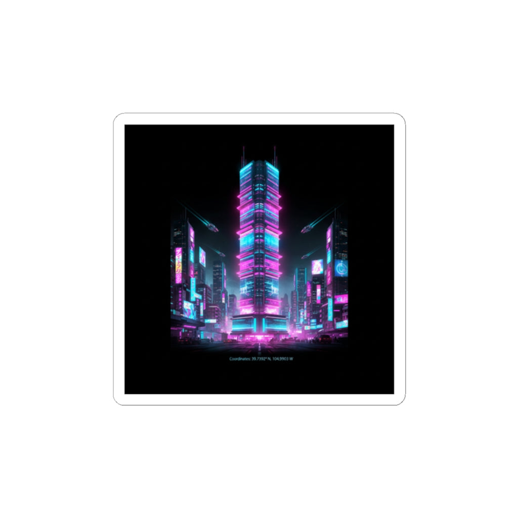 Neon Cyberpunk Skyline Kiss-Cut Stickers | Synthwave Cityscape, Futuristic