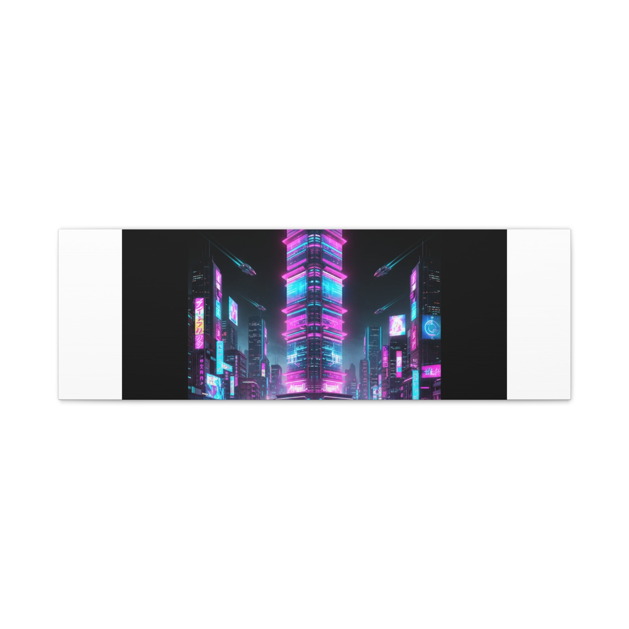 Neon Cyberpunk Skyline Canvas | synthwave city poster, futuristic neon art