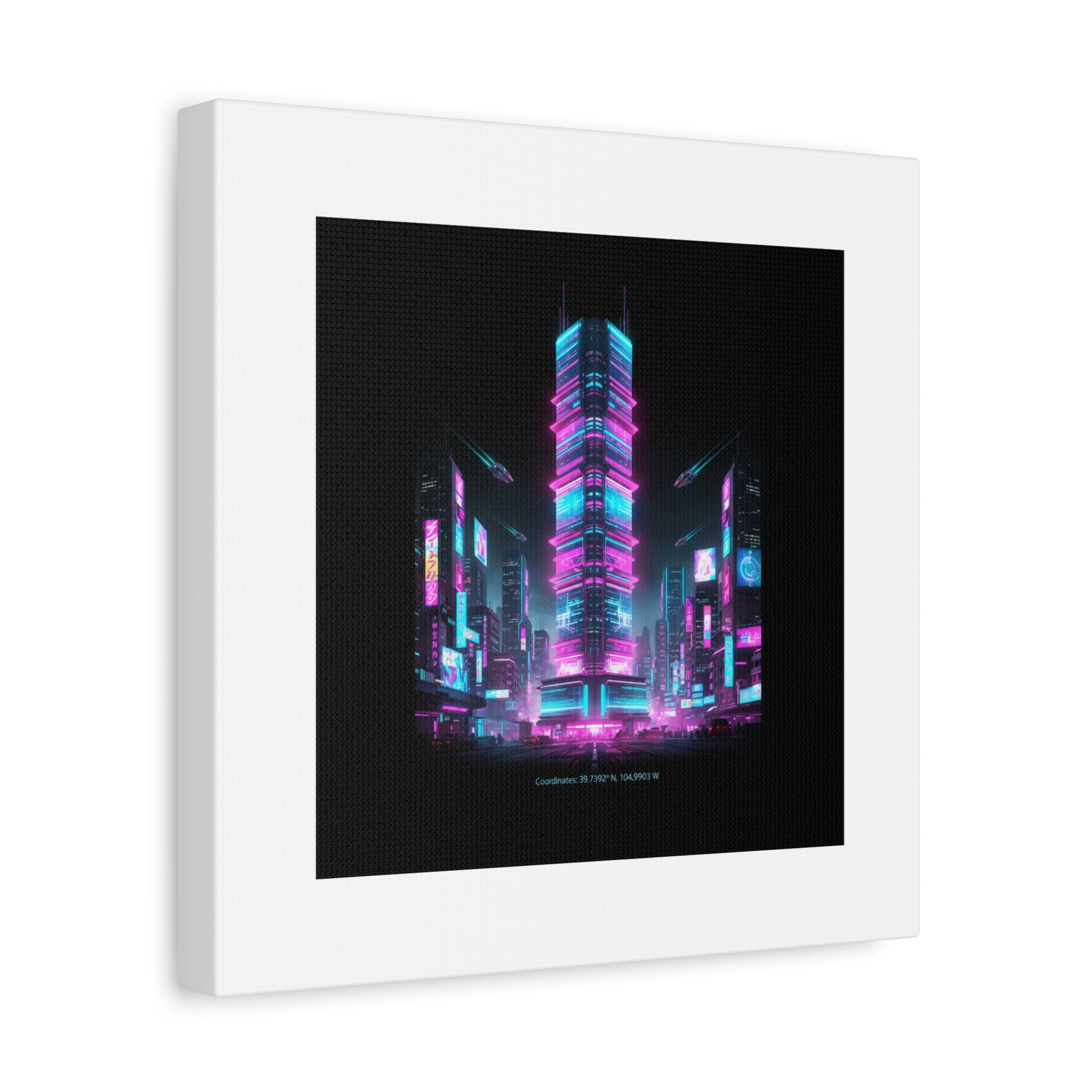 Neon Cyberpunk Skyline Canvas | synthwave city poster, futuristic neon art