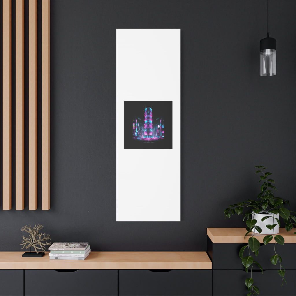Neon Cyberpunk Skyline Canvas | synthwave city poster, futuristic neon art