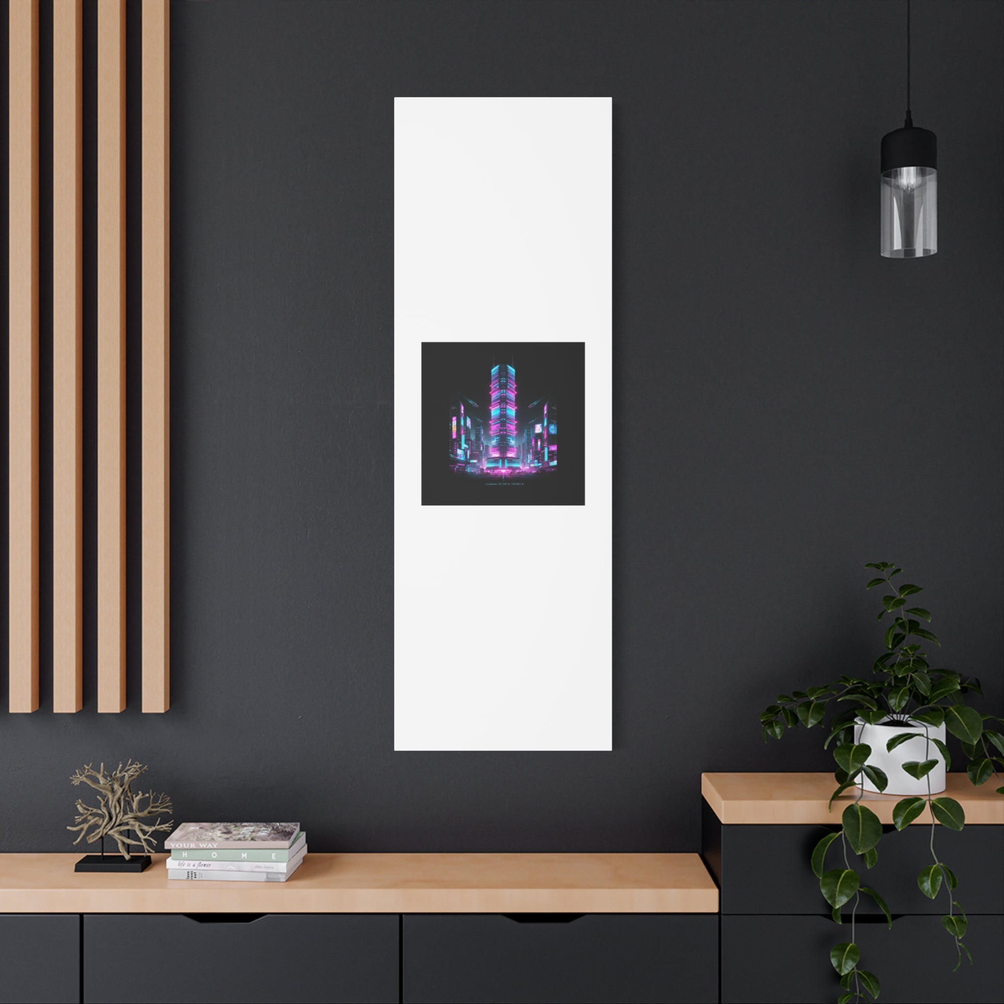 Neon Cyberpunk Skyline Canvas | synthwave city poster, futuristic neon art