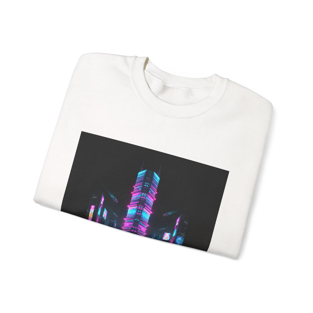 Neon Cyberpunk Skyline Sweatshirt | synthwave skyline, future city art