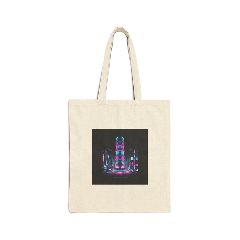 Neon Cyberpunk Skyline Tote | synthwave cityscape, futuristic neon aesthetic