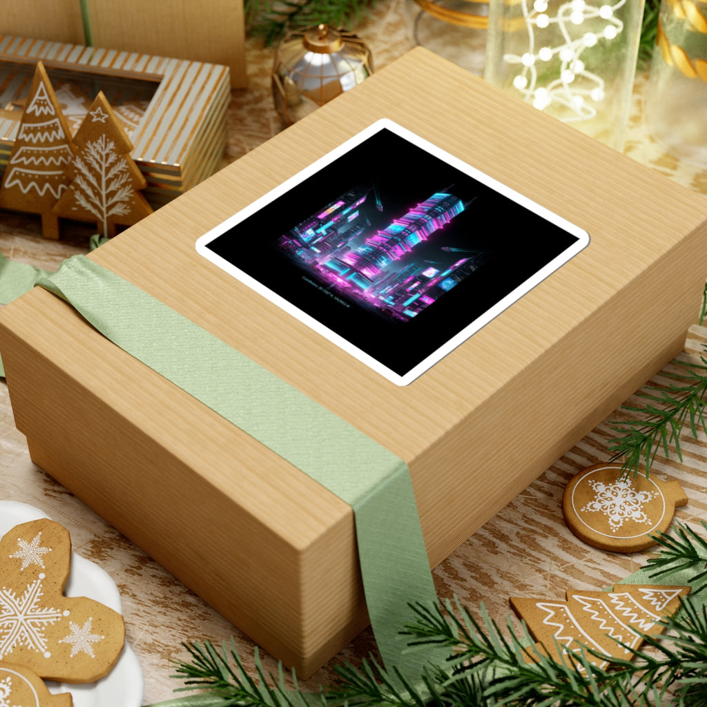 Neon Cyberpunk Skyline Kiss-Cut Stickers | Synthwave Cityscape, Futuristic