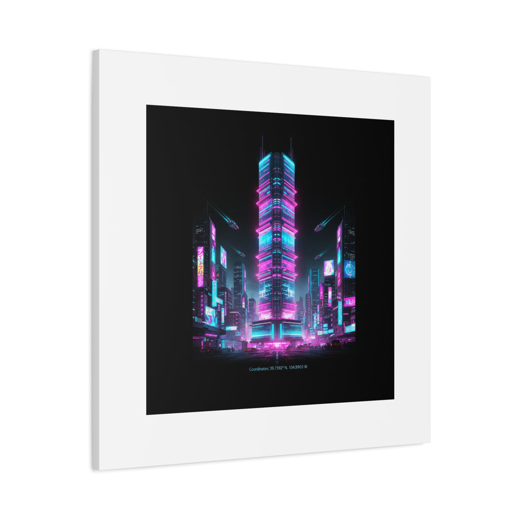 Neon Cyberpunk Skyline Canvas | synthwave city poster, futuristic neon art