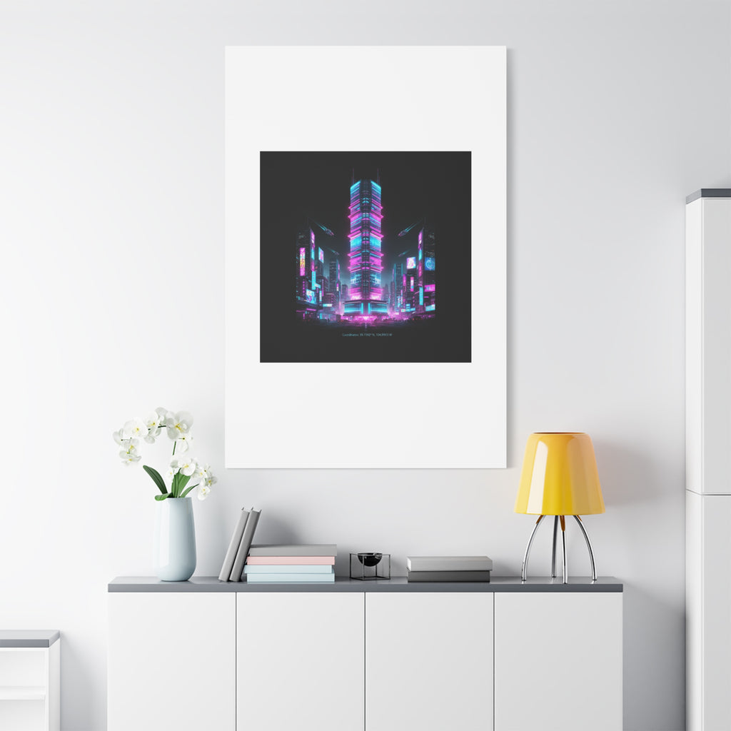 Neon Cyberpunk Skyline Canvas | synthwave city poster, futuristic neon art