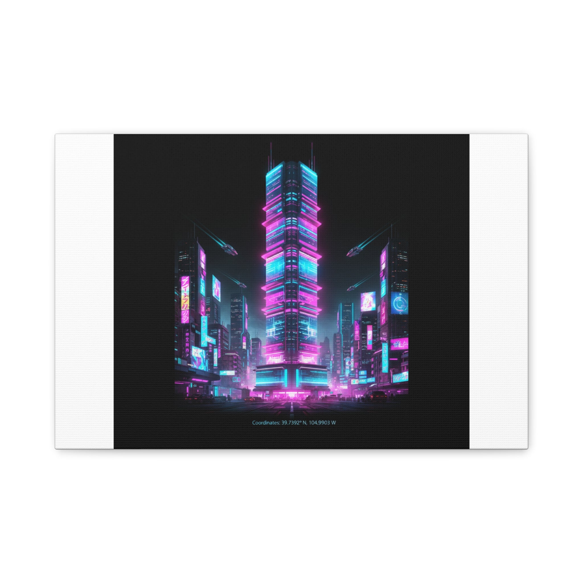 Neon Cyberpunk Skyline Canvas | synthwave city poster, futuristic neon art