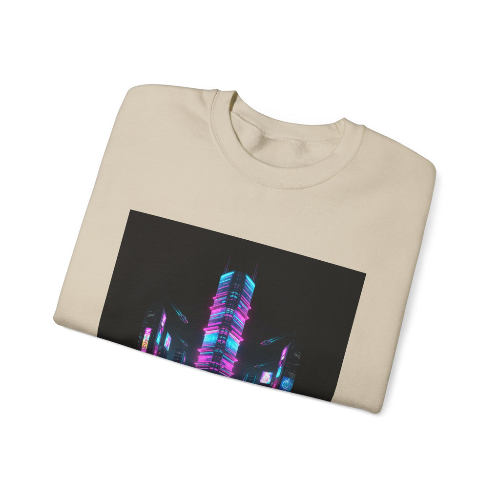 Neon Cyberpunk Skyline Sweatshirt | synthwave skyline, future city art