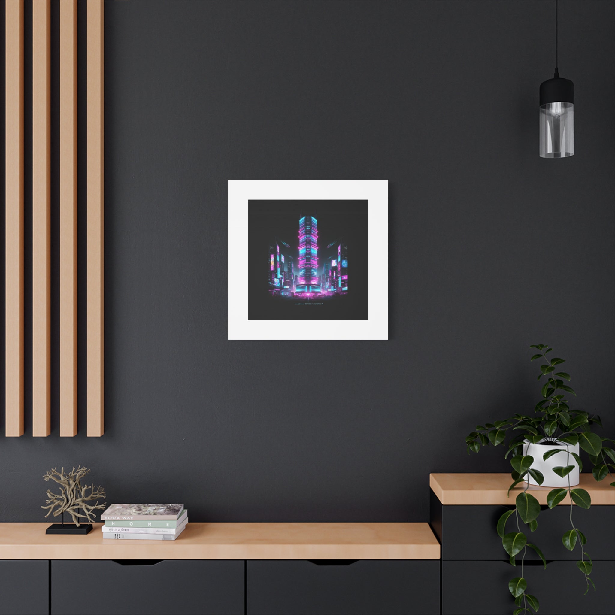 Neon Cyberpunk Skyline Canvas | synthwave city poster, futuristic neon art