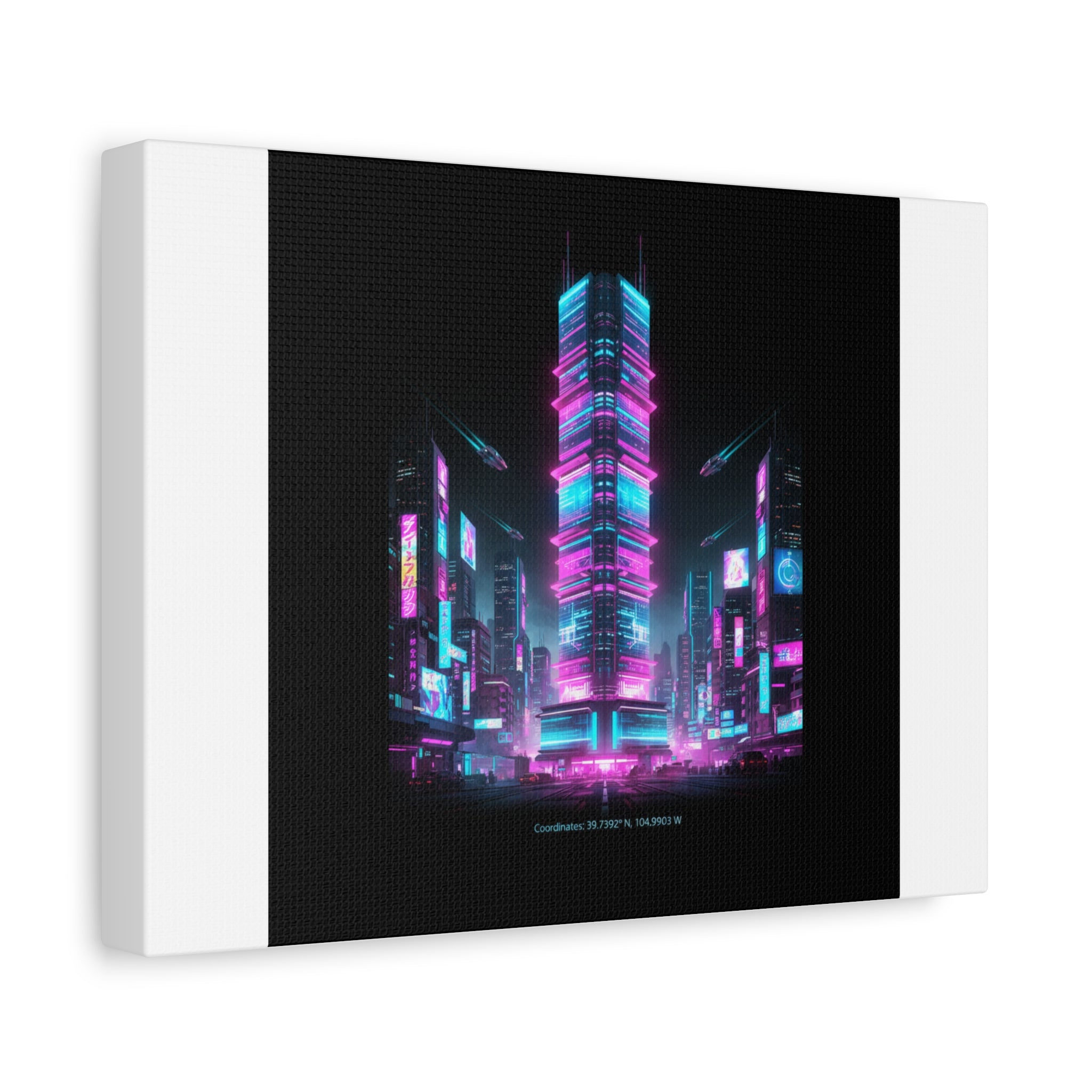 Neon Cyberpunk Skyline Canvas | synthwave city poster, futuristic neon art