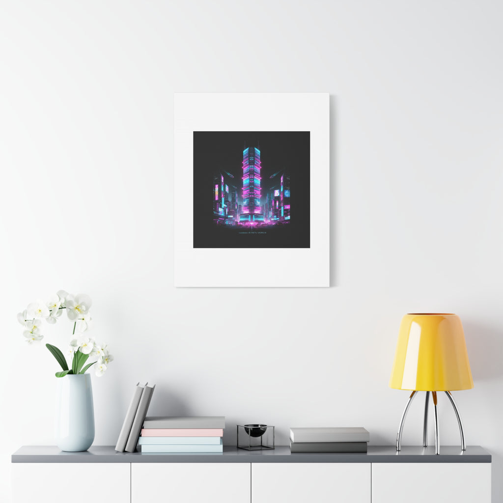 Neon Cyberpunk Skyline Canvas | synthwave city poster, futuristic neon art