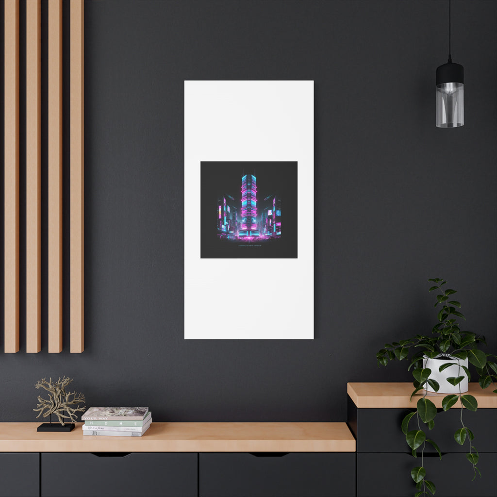 Neon Cyberpunk Skyline Canvas | synthwave city poster, futuristic neon art