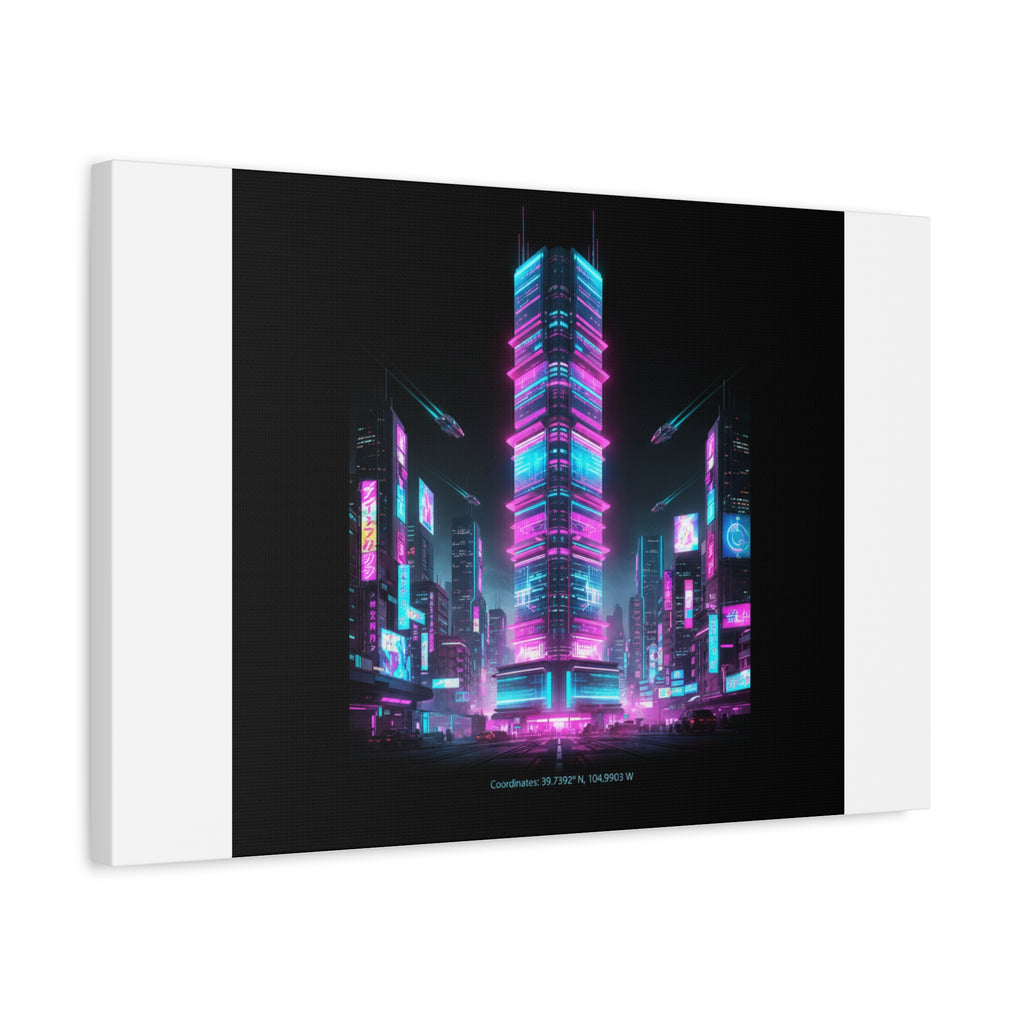 Neon Cyberpunk Skyline Canvas | synthwave city poster, futuristic neon art