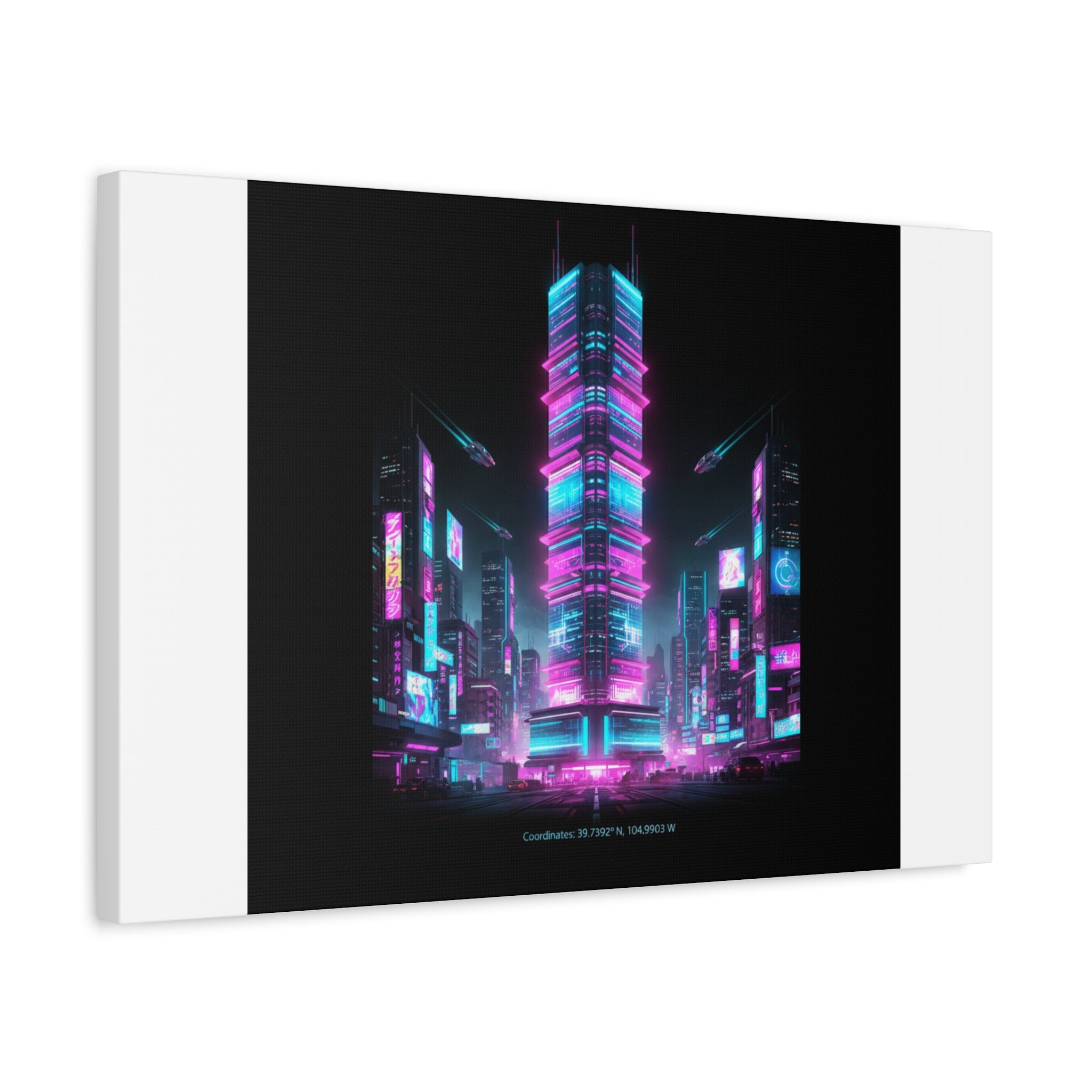 Neon Cyberpunk Skyline Canvas | synthwave city poster, futuristic neon art