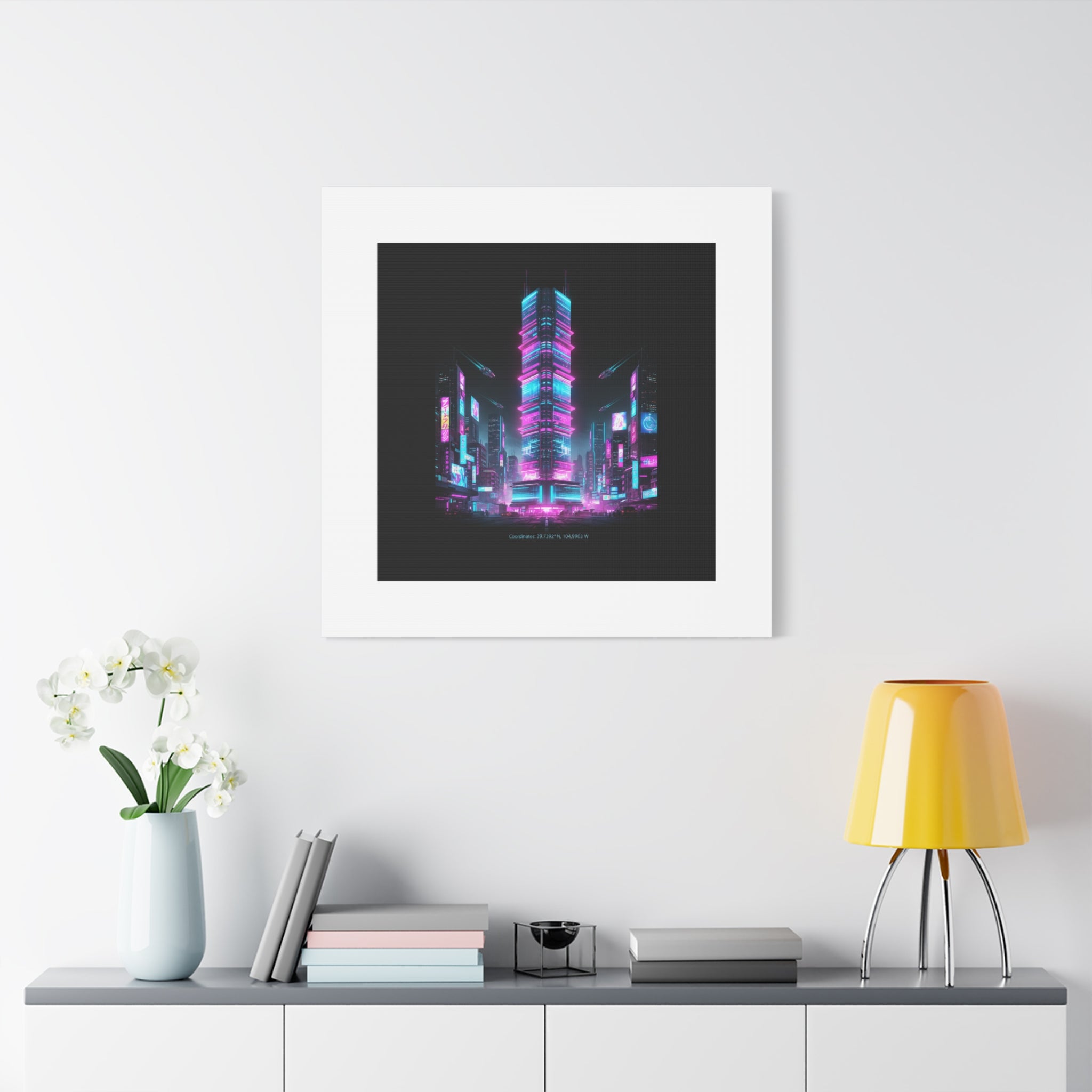 Neon Cyberpunk Skyline Canvas | synthwave city poster, futuristic neon art