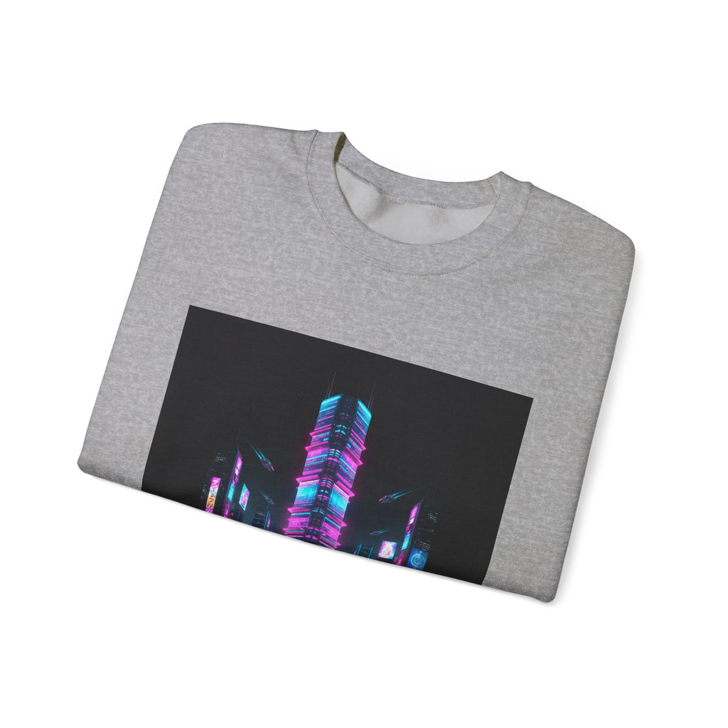 Neon Cyberpunk Skyline Sweatshirt | synthwave skyline, future city art