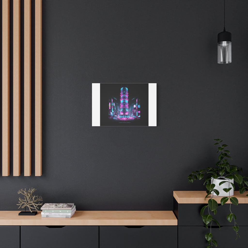 Neon Cyberpunk Skyline Canvas | synthwave city poster, futuristic neon art