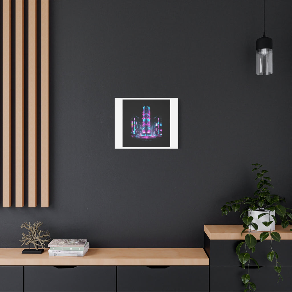 Neon Cyberpunk Skyline Canvas | synthwave city poster, futuristic neon art