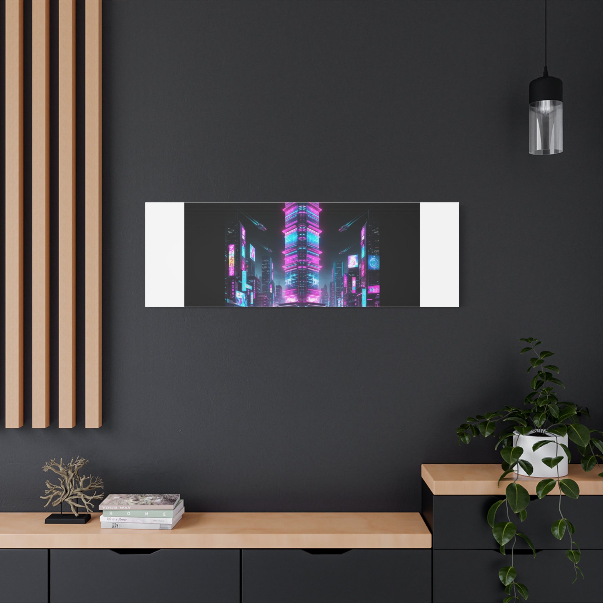 Neon Cyberpunk Skyline Canvas | synthwave city poster, futuristic neon art