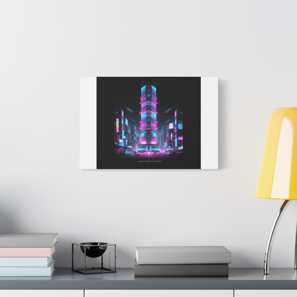 Neon Cyberpunk Skyline Canvas | synthwave city poster, futuristic neon art