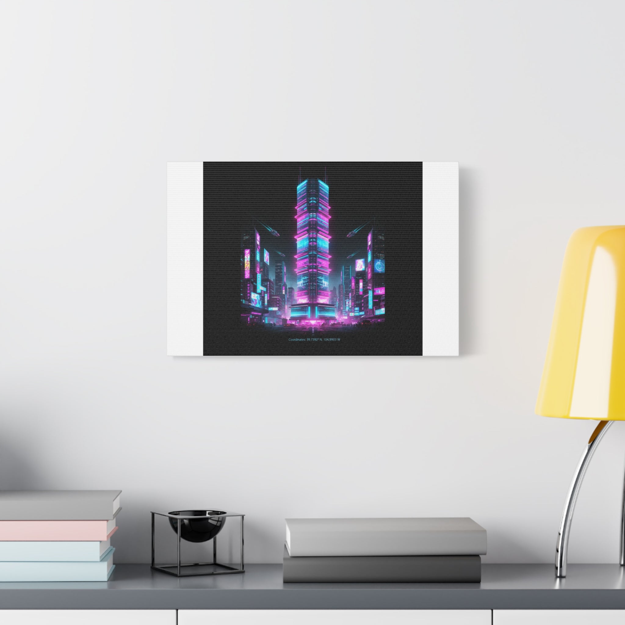 Neon Cyberpunk Skyline Canvas | synthwave city poster, futuristic neon art