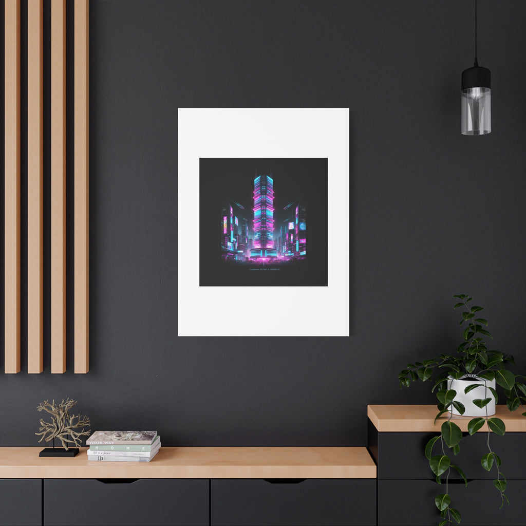 Neon Cyberpunk Skyline Canvas | synthwave city poster, futuristic neon art