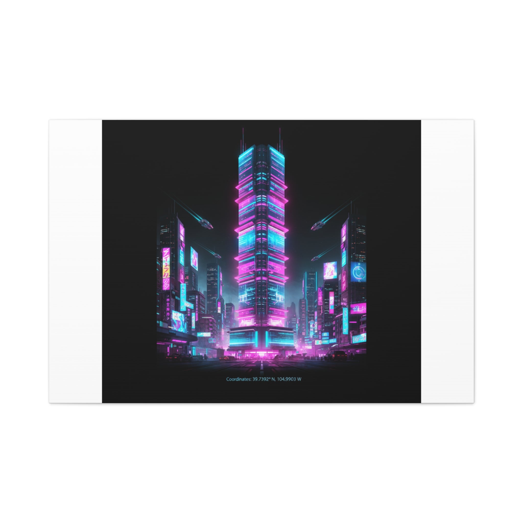 Neon Cyberpunk Skyline Canvas | synthwave city poster, futuristic neon art