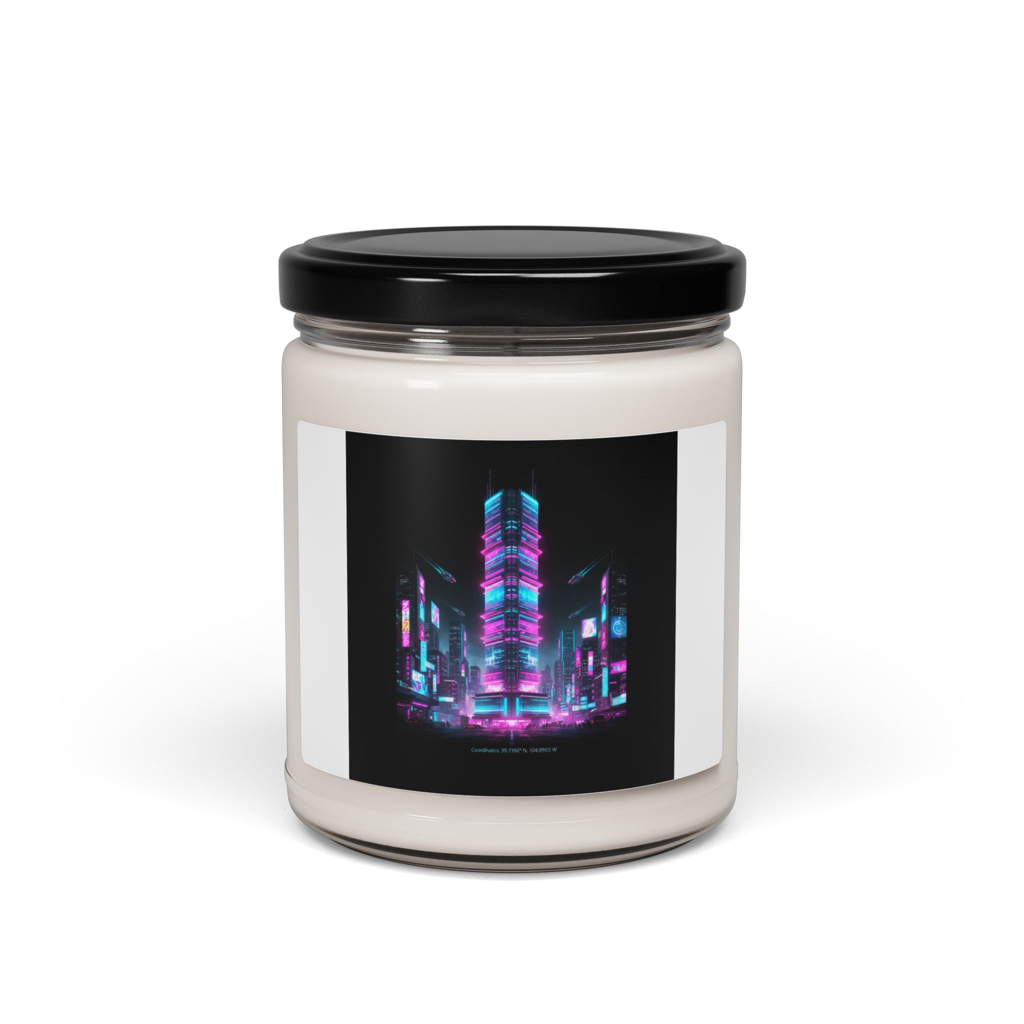 Neon Cyberpunk Skyline Candle | Scented Soy 9oz, Synthwave Cityscape