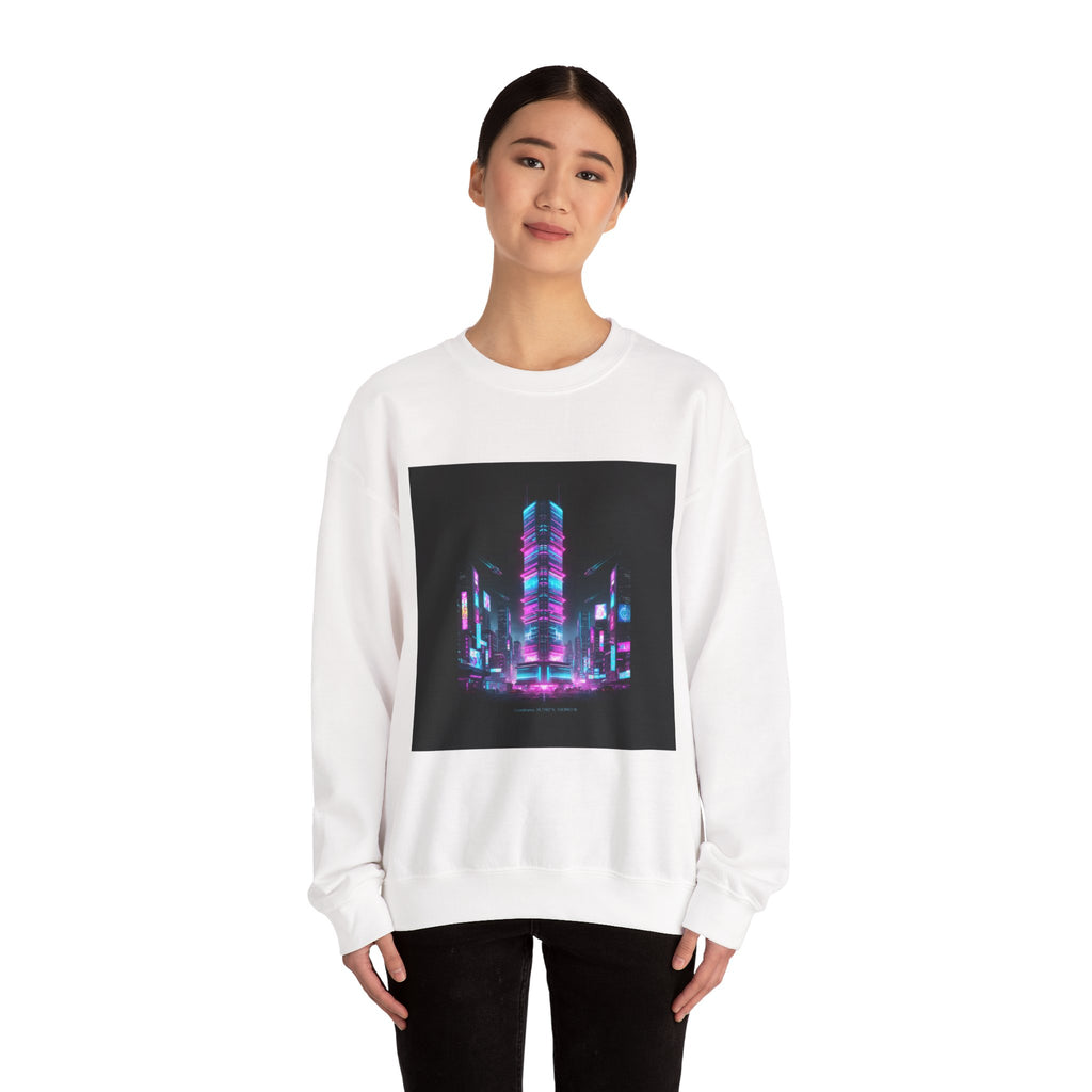 Neon Cyberpunk Skyline Sweatshirt | synthwave skyline, future city art