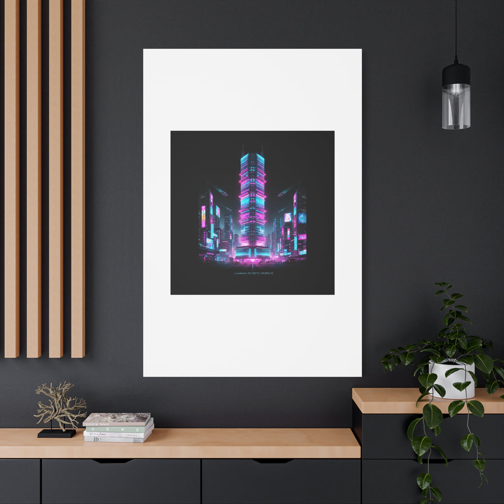 Neon Cyberpunk Skyline Canvas | synthwave city poster, futuristic neon art