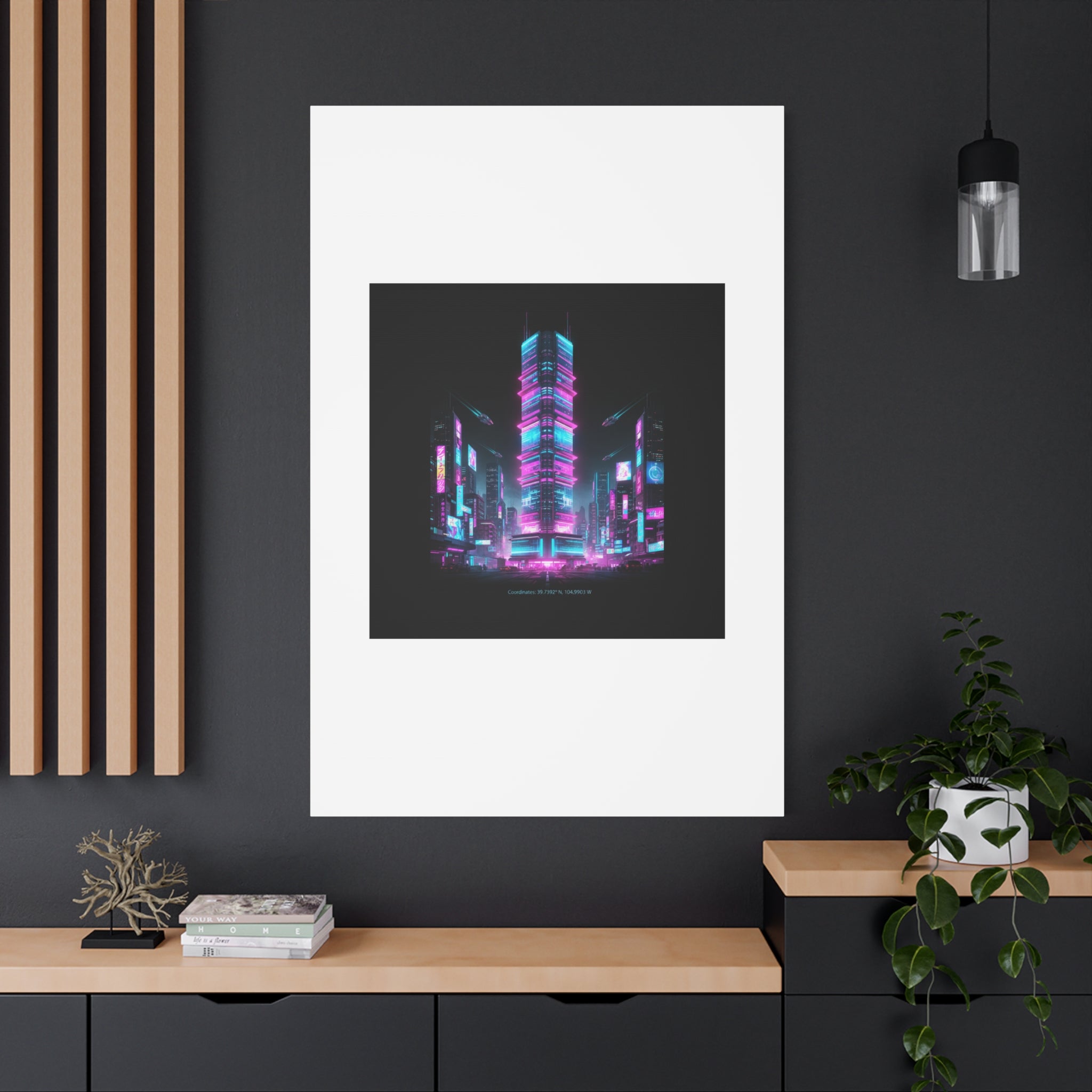 Neon Cyberpunk Skyline Canvas | synthwave city poster, futuristic neon art