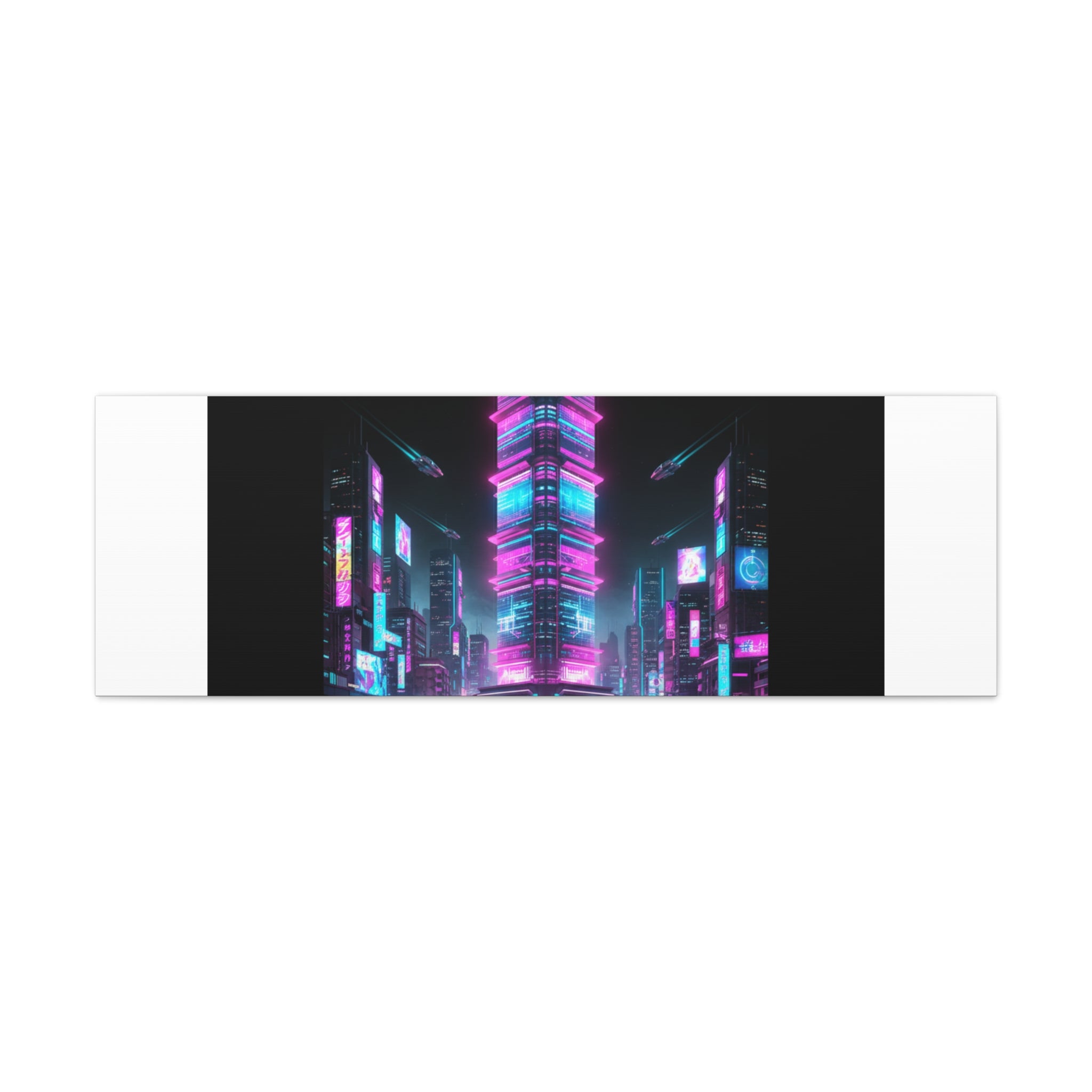 Neon Cyberpunk Skyline Canvas | synthwave city poster, futuristic neon art
