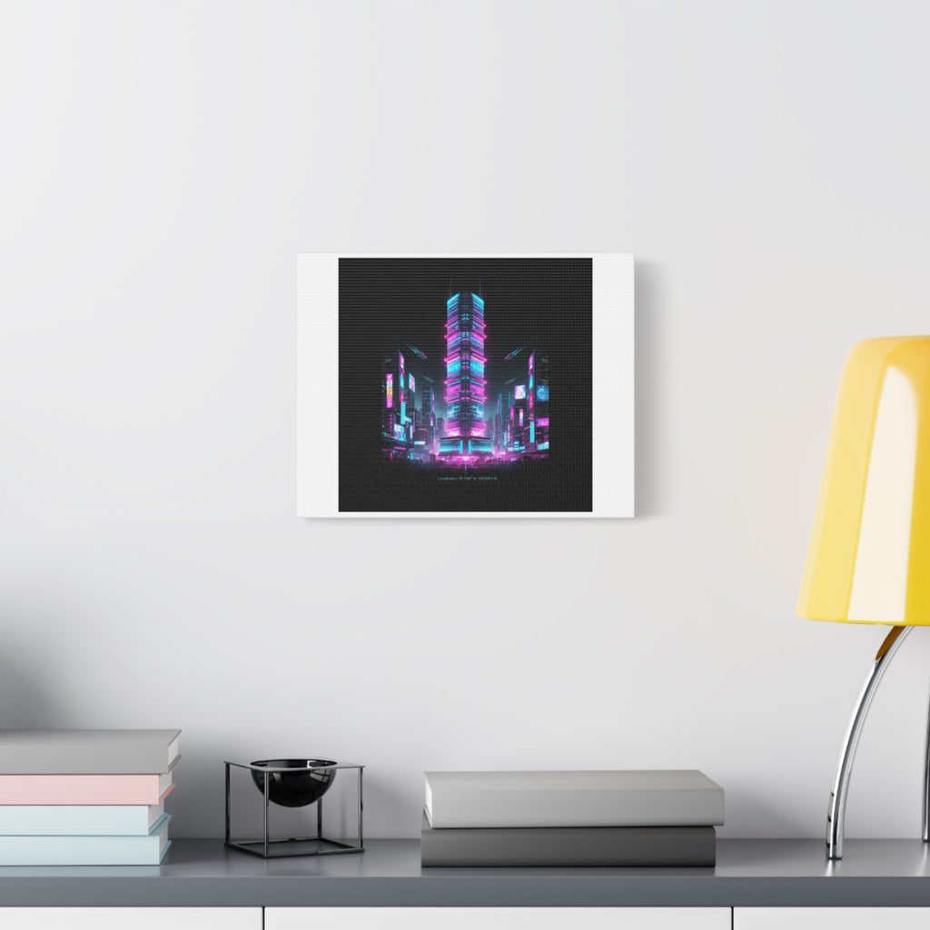 Neon Cyberpunk Skyline Canvas | synthwave city poster, futuristic neon art