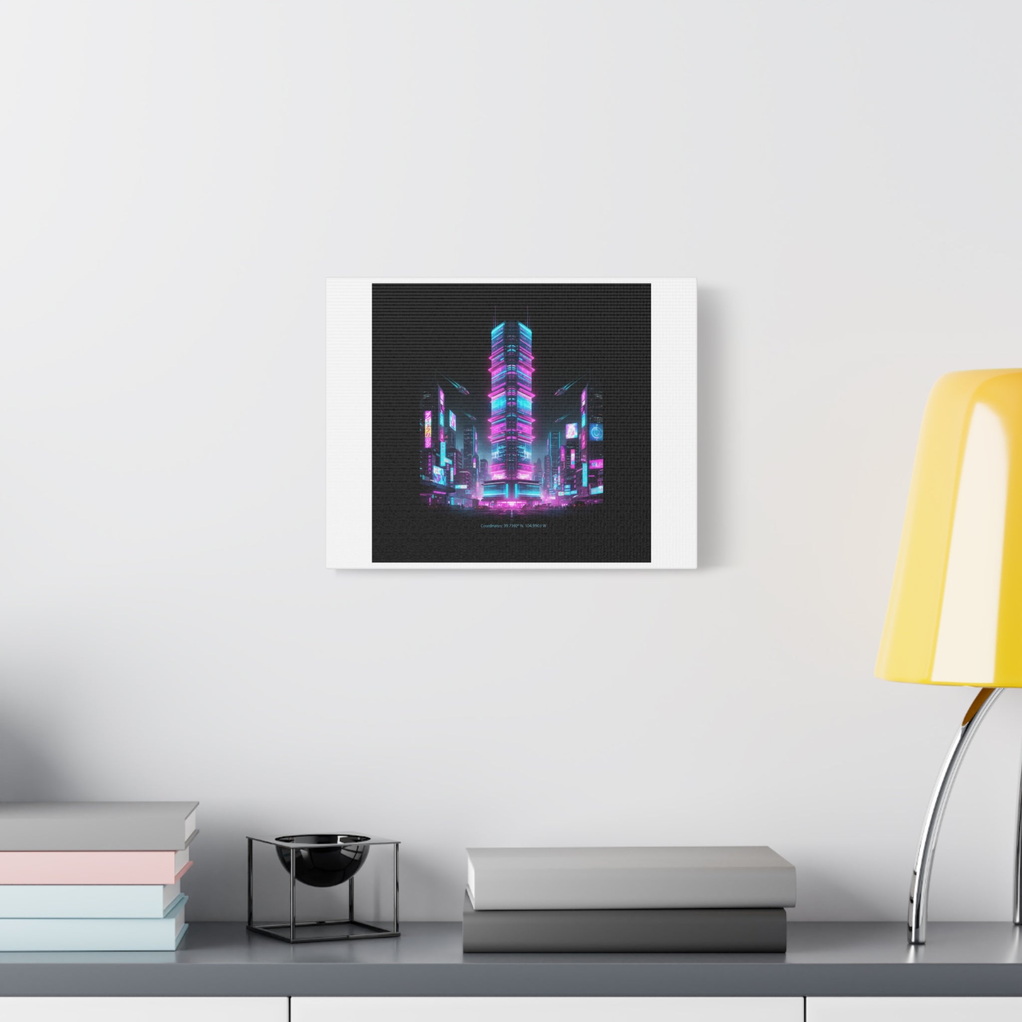 Neon Cyberpunk Skyline Canvas | synthwave city poster, futuristic neon art