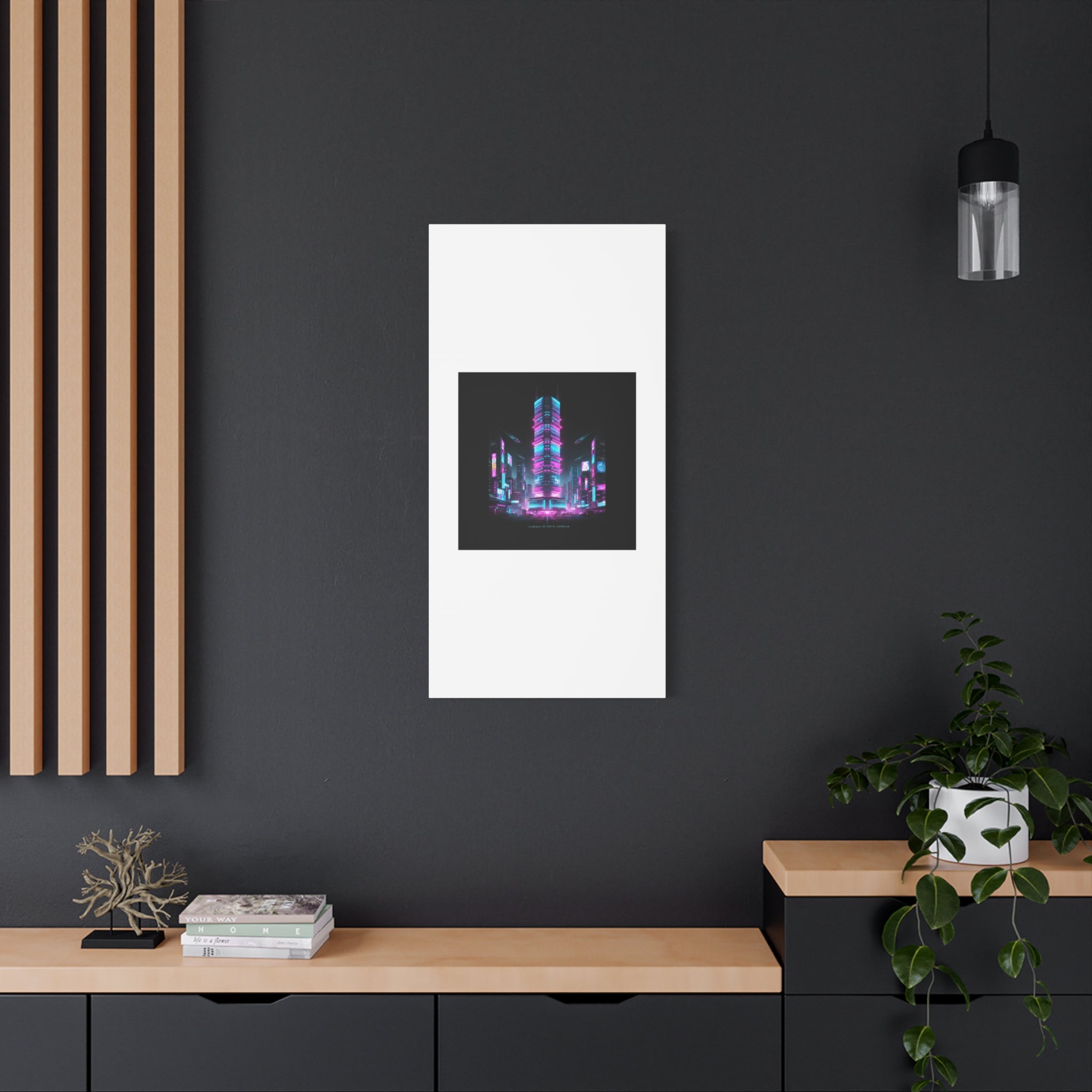 Neon Cyberpunk Skyline Canvas | synthwave city poster, futuristic neon art